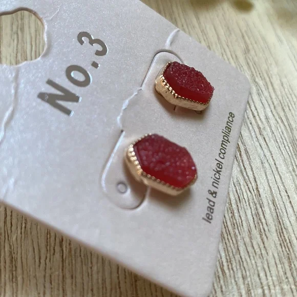 🎉HP🎉 No. 3 Stud Sparkle Druzy Earrings 💗 Red & Gold - Picture 5 of 9